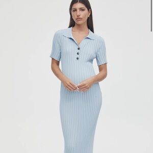Heritage Light Blue Ribbed Midi Dress
